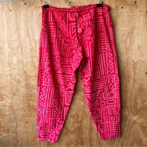 Vintage Cotton Club Red Abstract Geo Print Drawstring Pull on Pants - Picture 2 of 8